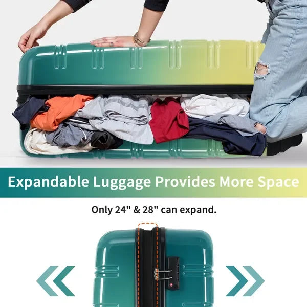 Hardshell Luggage Set 3-Piece Expandable Spinner Suitcase with TSA Lock, Lightweight 20' 24' 28', Green+Yellow