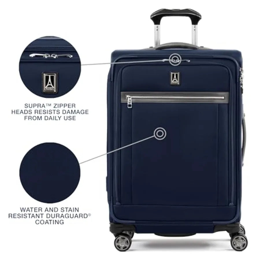 Medium 25-Inch Expandable Softside Luggage with 8 Wheels TSA Lock Dark Blue Ideal for Travel Durable Polyester Material Men and