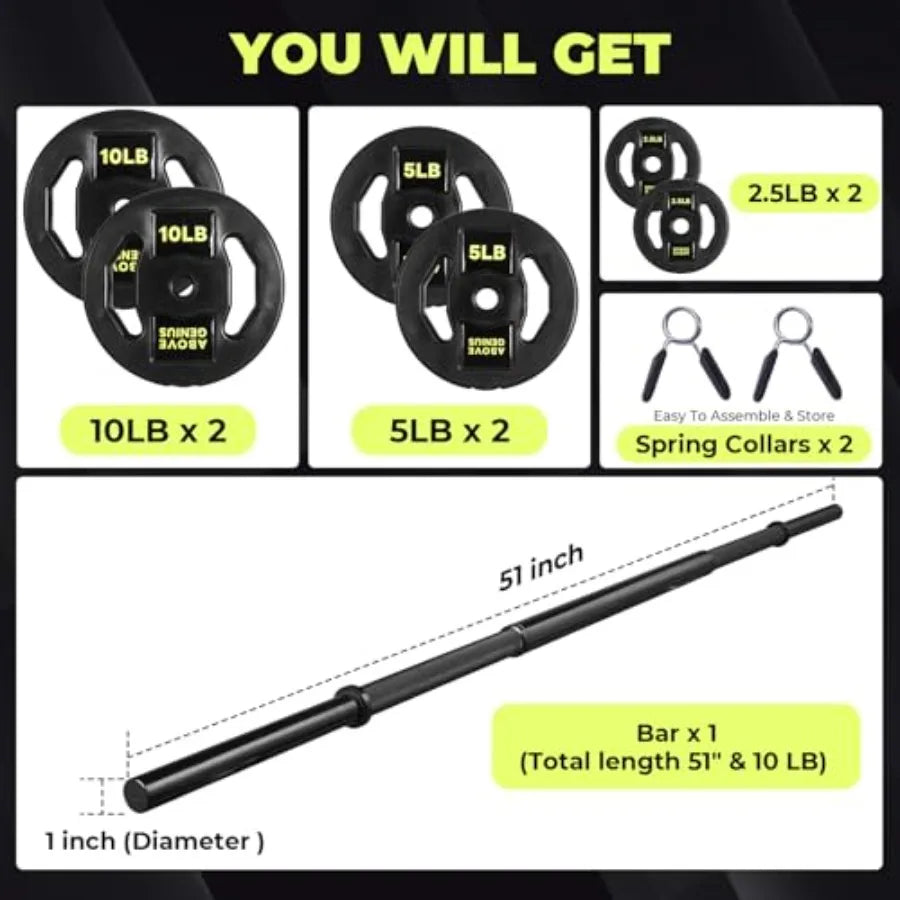 Barbell Weight Set 45 LB Adjustable Free Weights Bar Set for Home Gym Strength Training Full Body Workout Muscle Building Home
