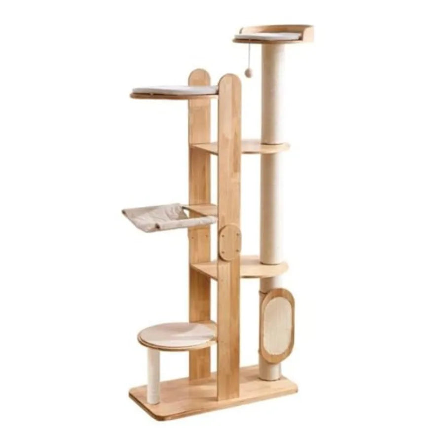 72-Inch Modern Cat Tree Tower Condo for Large Cat Natural Rubber Multi-Level Ladder with Hammock Sisal Scratching Post Large Pe