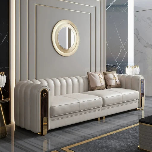 Living Room Leather Sectional Sofa Set Modern Design Convertible L-Shape Sponge Filling Grey Arm Chairs