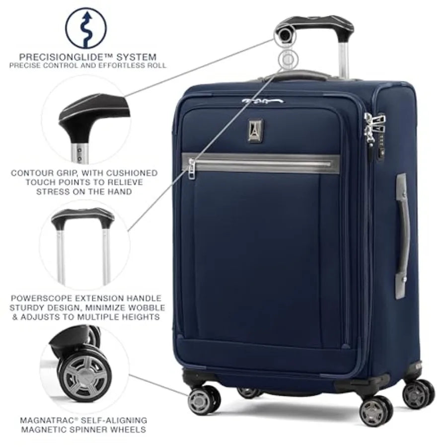 Medium 25-Inch Expandable Softside Luggage with 8 Wheels TSA Lock Dark Blue Ideal for Travel Durable Polyester Material Men and