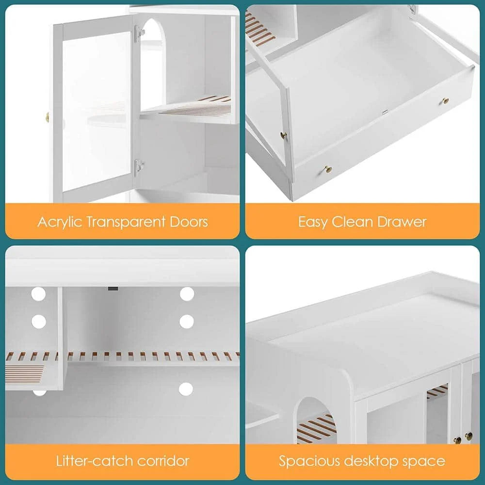 Litter Box Enclosure, XL Multi-Purpose Cat Condo Hidden Litter Box with Large Tray for Most Cats