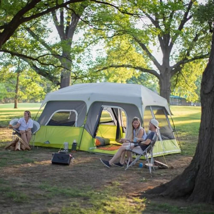 9 Person Instant Cabin Tent for Outdoor Camping and Family Gatherings - 14' x 9' Green with Quick Setup Durable Waterproof Fabr