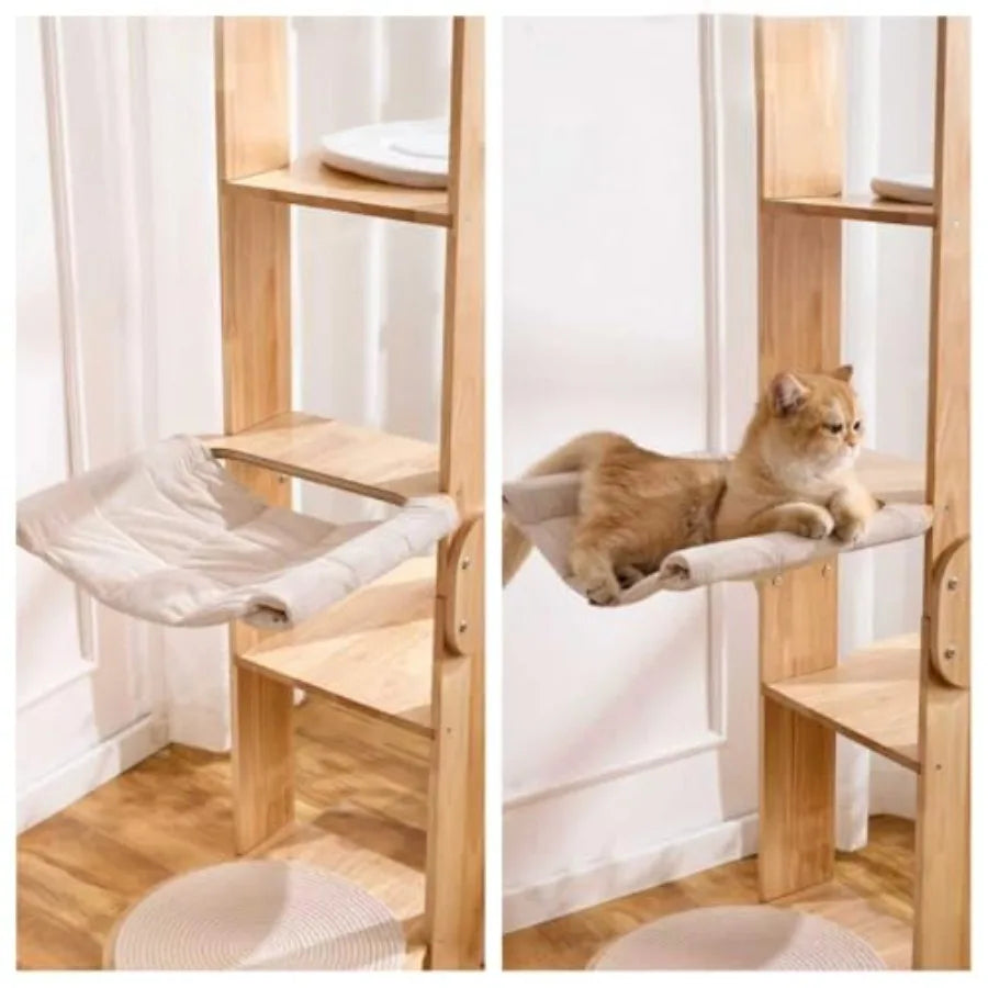 72-Inch Modern Cat Tree Tower Condo for Large Cat Natural Rubber Multi-Level Ladder with Hammock Sisal Scratching Post Large Pe