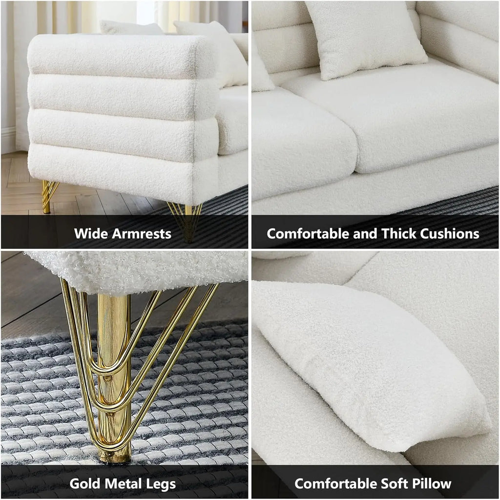 Luxury Teddy Fabric Sofa Set Modern 3 Seater & Loveseat with 5 Pillows for Living Room Apartment Office Hall, Customized