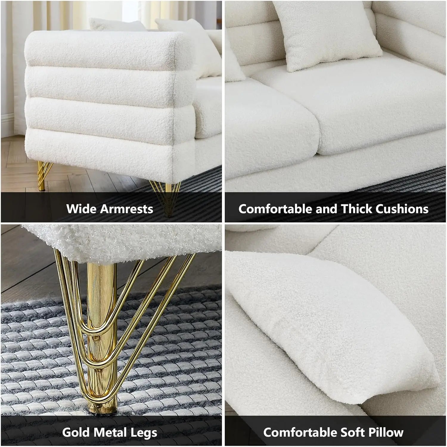 Luxury Teddy Fabric Sofa Set Modern 3 Seater & Loveseat with 5 Pillows for Living Room Apartment Office Hall, Customized
