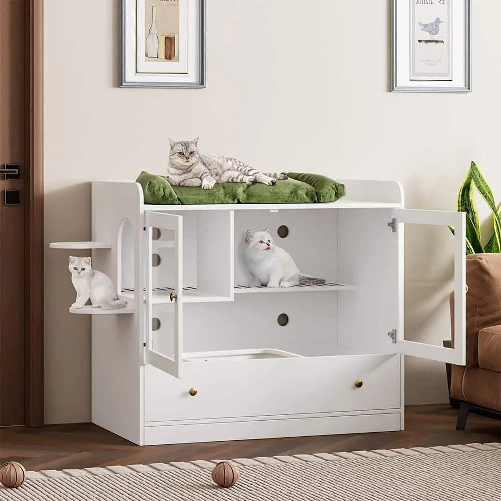 Litter Box Enclosure, XL Multi-Purpose Cat Condo Hidden Litter Box with Large Tray for Most Cats