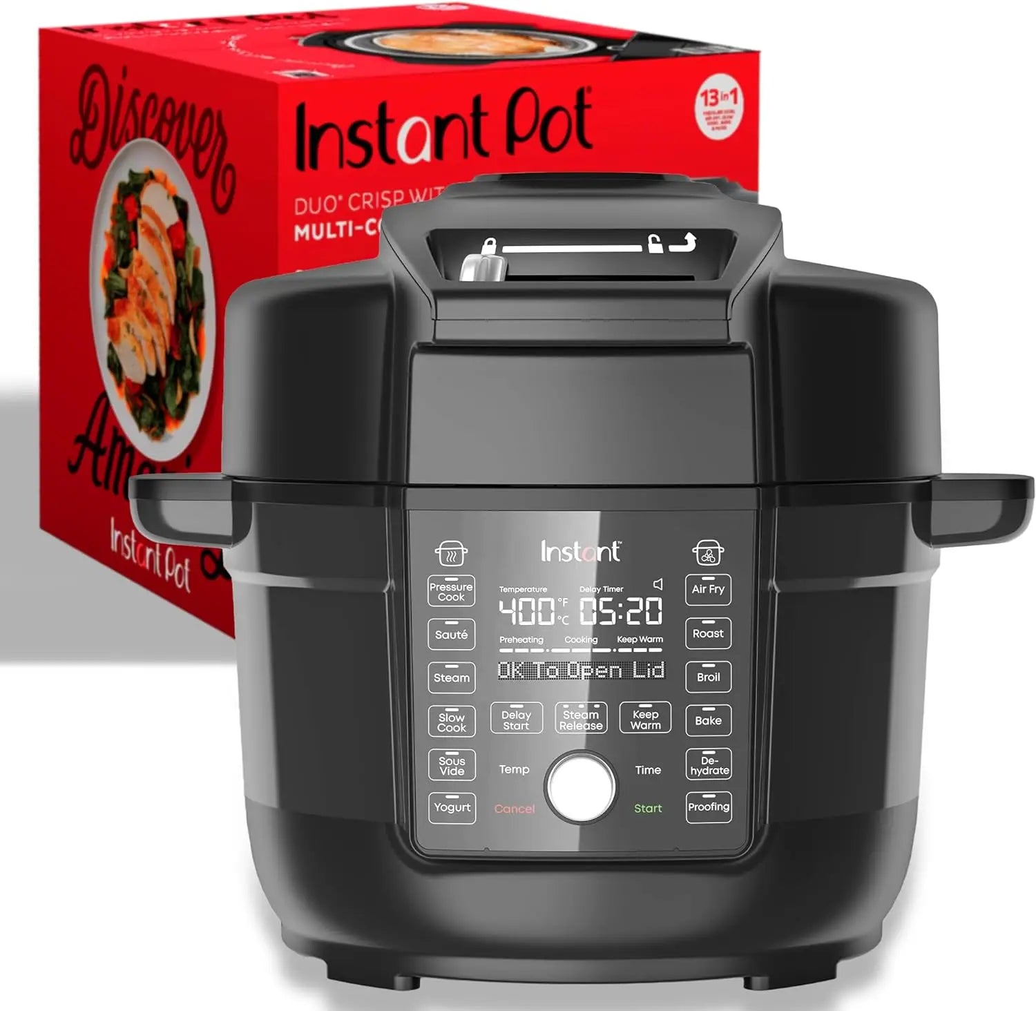 13-in-1 Air Fryer & Pressure Cooker Combo, 6.5 Quart, 1500W, Black - Sauté, Slow Cook, Bake, Steam