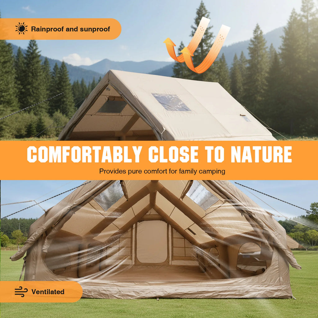 4 Season Big House with Mesh Windows & Pump Moisture Proof Pad Tents 130 Square Feets with Stove Jack for Outdoor Hiking Camping