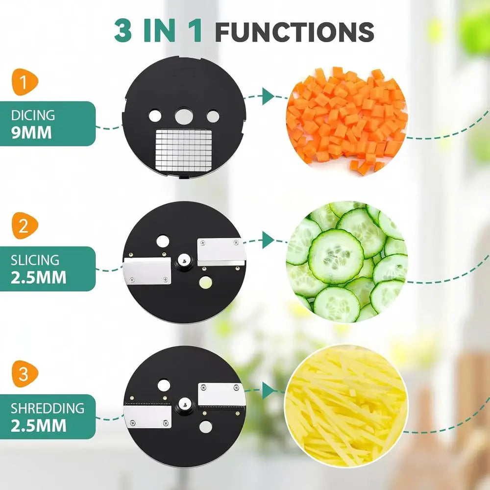 Multifunction Electric Vegetable Dicer, Slicer & Shredder for Home and Commercial Use, 110V, 100W