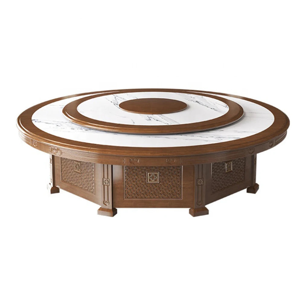 20 Seater Hotel Dining Table Electric Large Round Table Commercial Banquet Solid Wood Dinner Table