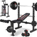 Weight Bench Set with Squat Rack & Leg Extension Curl, 600LBS Adjustable Foldable for Home Gym Full Body Training