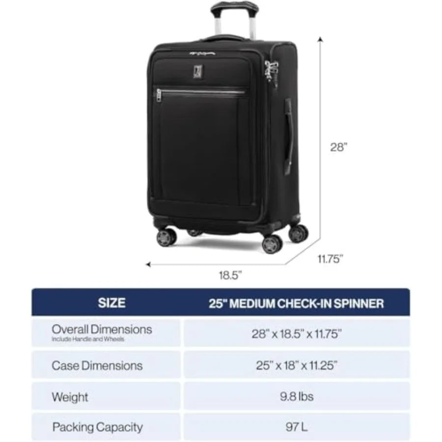 Medium 25-Inch Expandable Softside Luggage with 8 Wheels TSA Lock Dark Blue Ideal for Travel Durable Polyester Material Men and