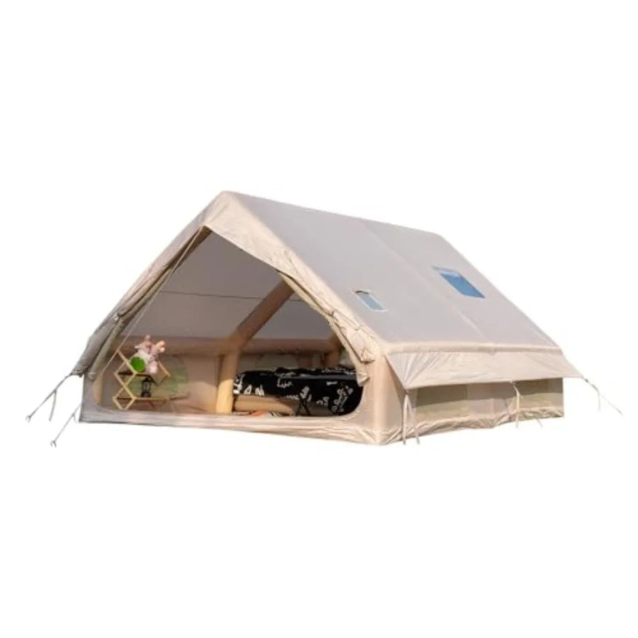 Inflatable Tents for Camping 4/6/8/10/12 Person Waterproof Ox Air Tent with Mesh Chimney Window Easy Setup Blow Up Tent Hand Pu