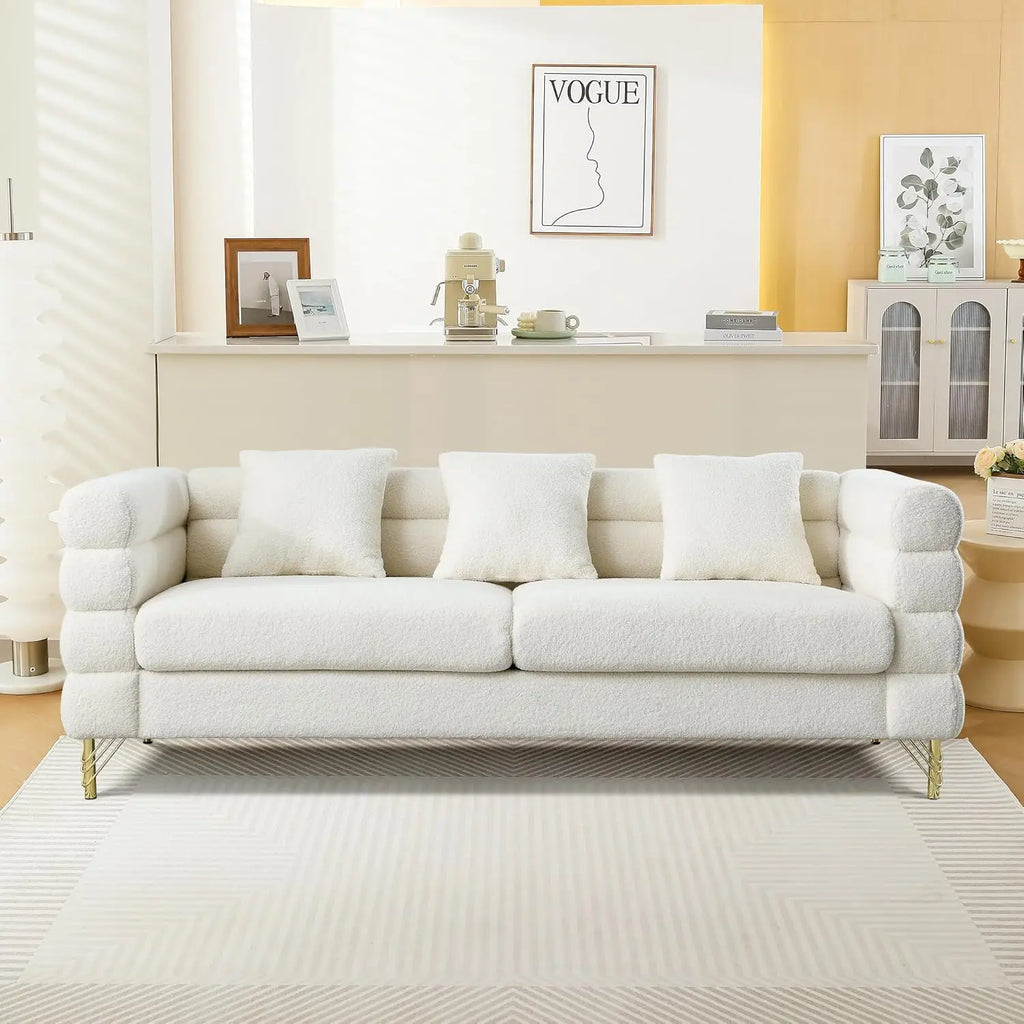Luxury Teddy Fabric Sofa Set Modern 3 Seater & Loveseat with 5 Pillows for Living Room Apartment Office Hall, Customized
