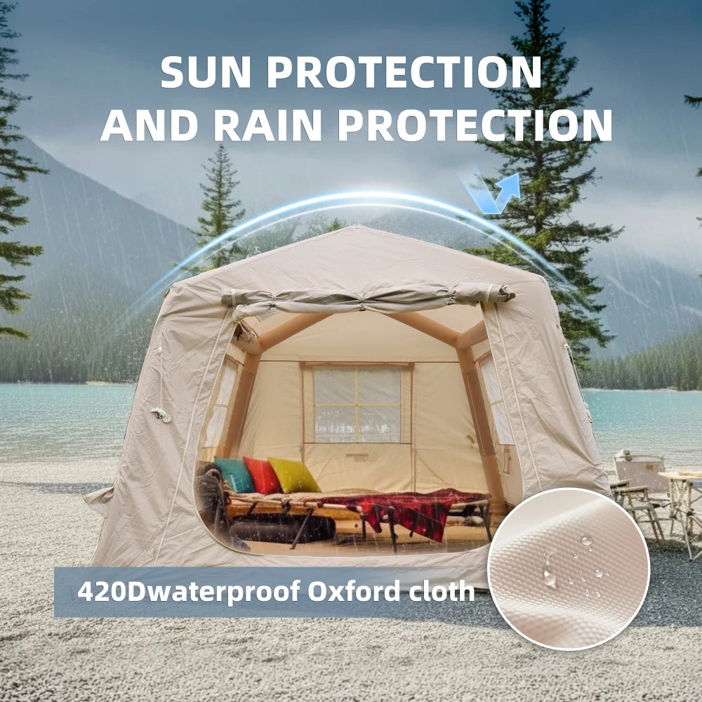 Inflatable Camping Tent 11㎡ Easy Setup Waterproof Oxford 4-Season Hand Pump for 4-8 Adults