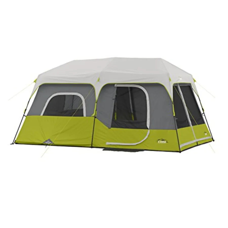 9 Person Instant Cabin Tent for Outdoor Camping and Family Gatherings - 14' x 9' Green with Quick Setup Durable Waterproof Fabr