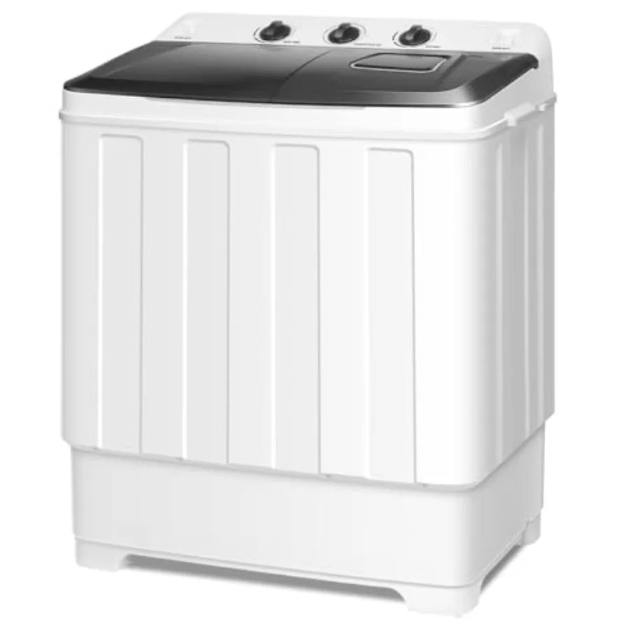 Portable 30Lbs Twin Tub Washing Machine Washer and Dryer Combo Compact Laundry Machine with Drain Pump Time Control Semi-Automa