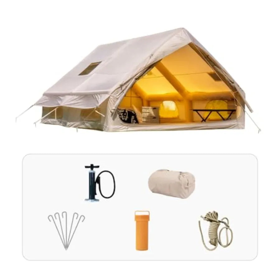 Inflatable Tents for Camping 4/6/8/10/12 Person Waterproof Ox Air Tent with Mesh Chimney Window Easy Setup Blow Up Tent Hand Pu