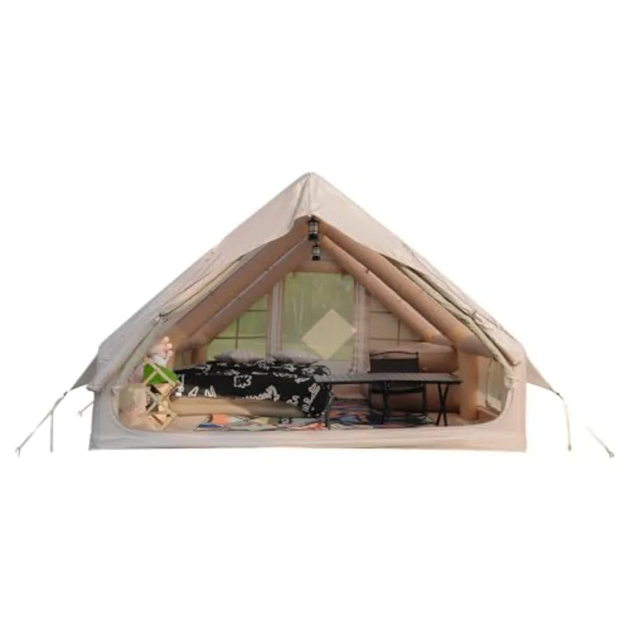 Inflatable Tents for Camping 4/6/8/10/12 Person Waterproof Ox Air Tent with Mesh Chimney Window Easy Setup Blow Up Tent Hand Pu
