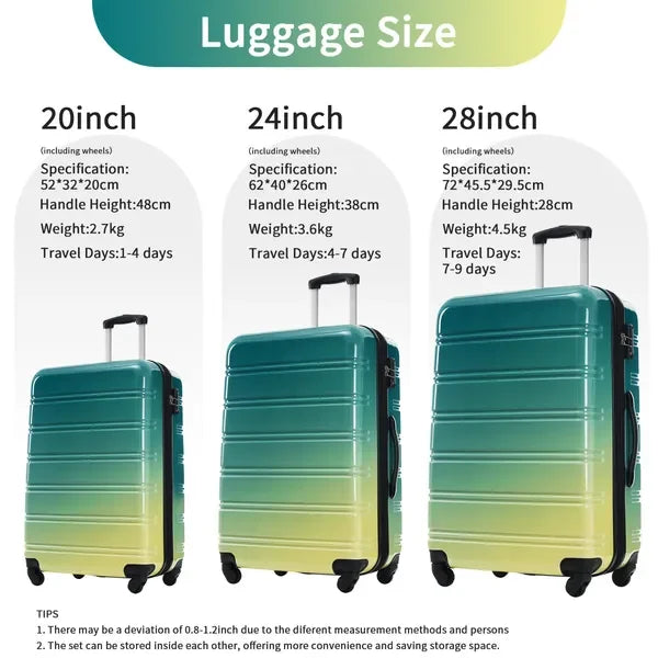 Hardshell Luggage Set 3-Piece Expandable Spinner Suitcase with TSA Lock, Lightweight 20' 24' 28', Green+Yellow