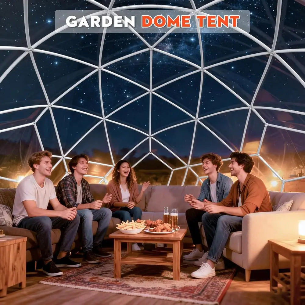 12.5T Geodesic Clear PVC Garden Dome Tent, Waterproof Bubble House with 2 x 10M Light Strings for Outdoor, Patio, Party (White E