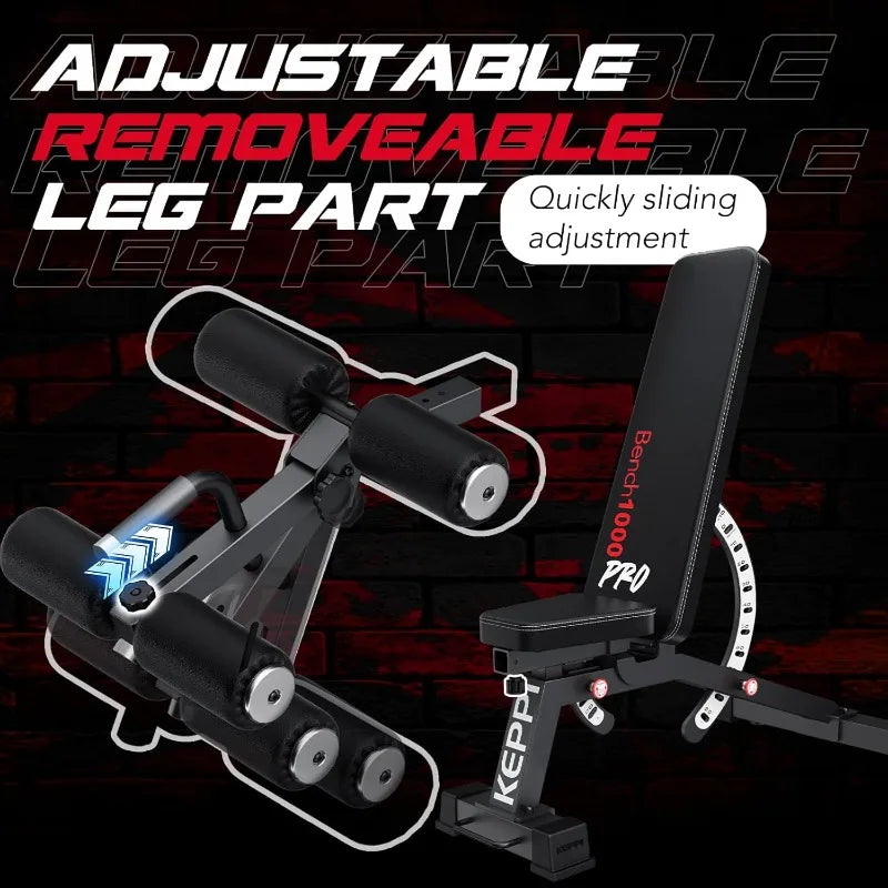 Keppi 1200LB Weight Bench, Heavy Duty Bench1000 PRO Adjustable Workout Bench Press Set for Home Gym Strength Training