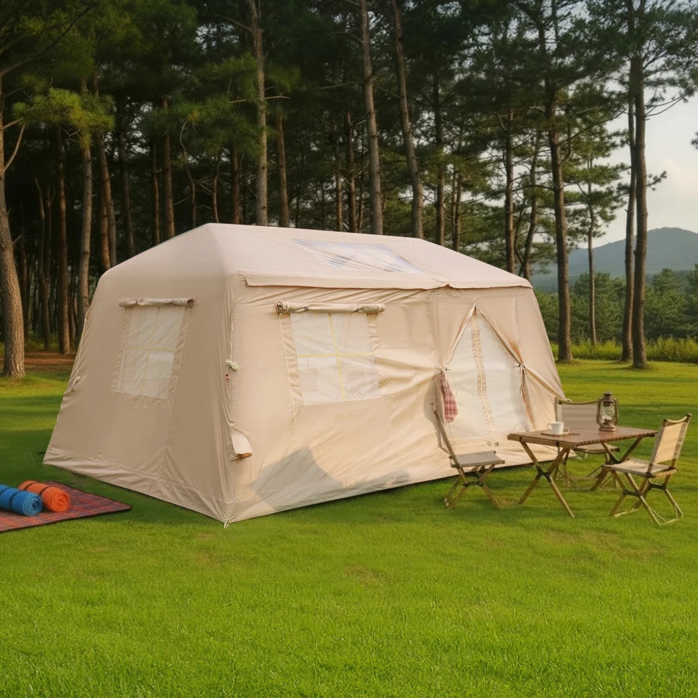 Inflatable Camping Tent 11㎡ Easy Setup Waterproof Oxford 4-Season Hand Pump for 4-8 Adults