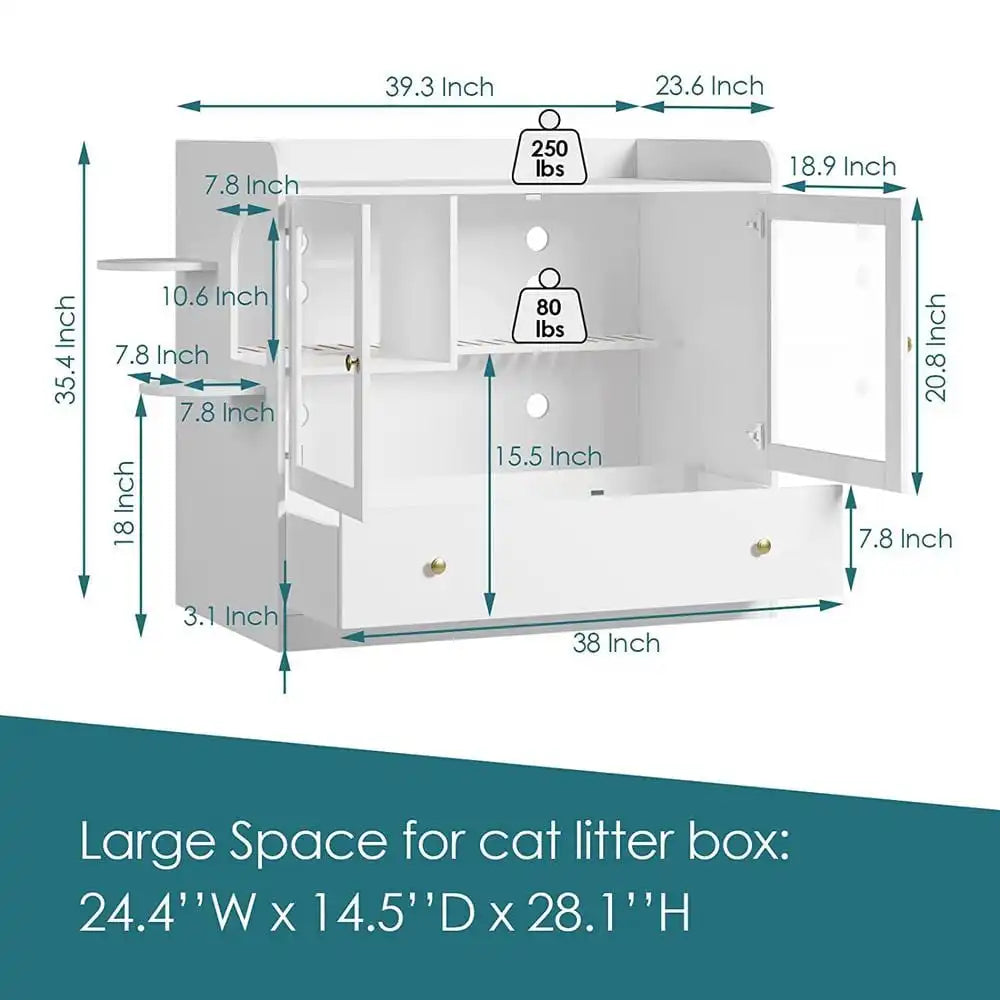Litter Box Enclosure, XL Multi-Purpose Cat Condo Hidden Litter Box with Large Tray for Most Cats