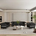 3 Piece Living Room Set, Velvet Chesterfield Sofa Loveseat Couch Chair with Scroll Arms and Nailhead for Living Room, Office (Bl