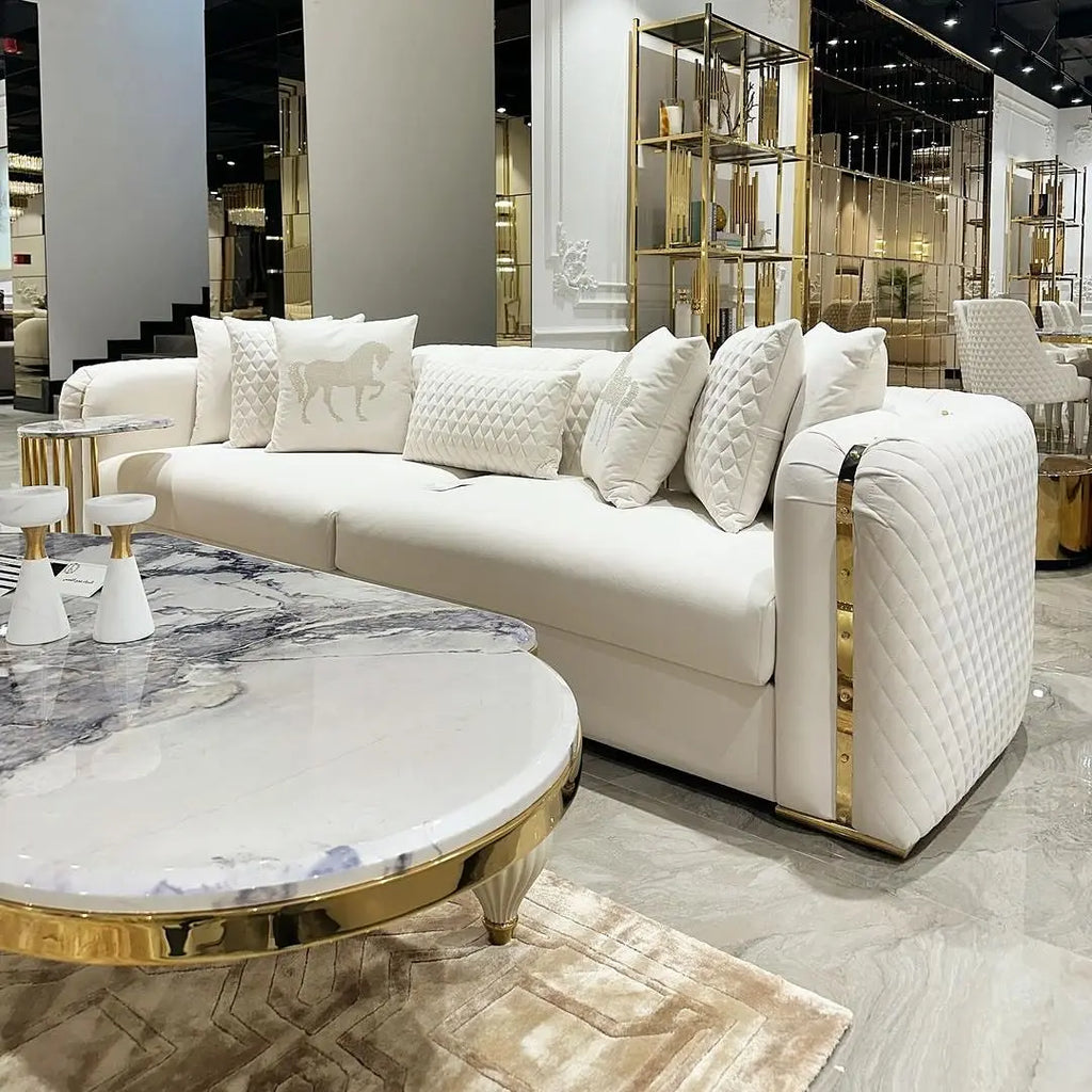 Newest Living Room Sofa Set Gold Stainless Steel Lounge Chair Loveseat Velvet Upholster Couch for Home Hotel