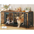 63" Large Double Dog Kennel Furniture for 2 Dogs – Extra Sturdy XXL Metal & Wooden Medium Dog Cage with Removable Divider, Dual