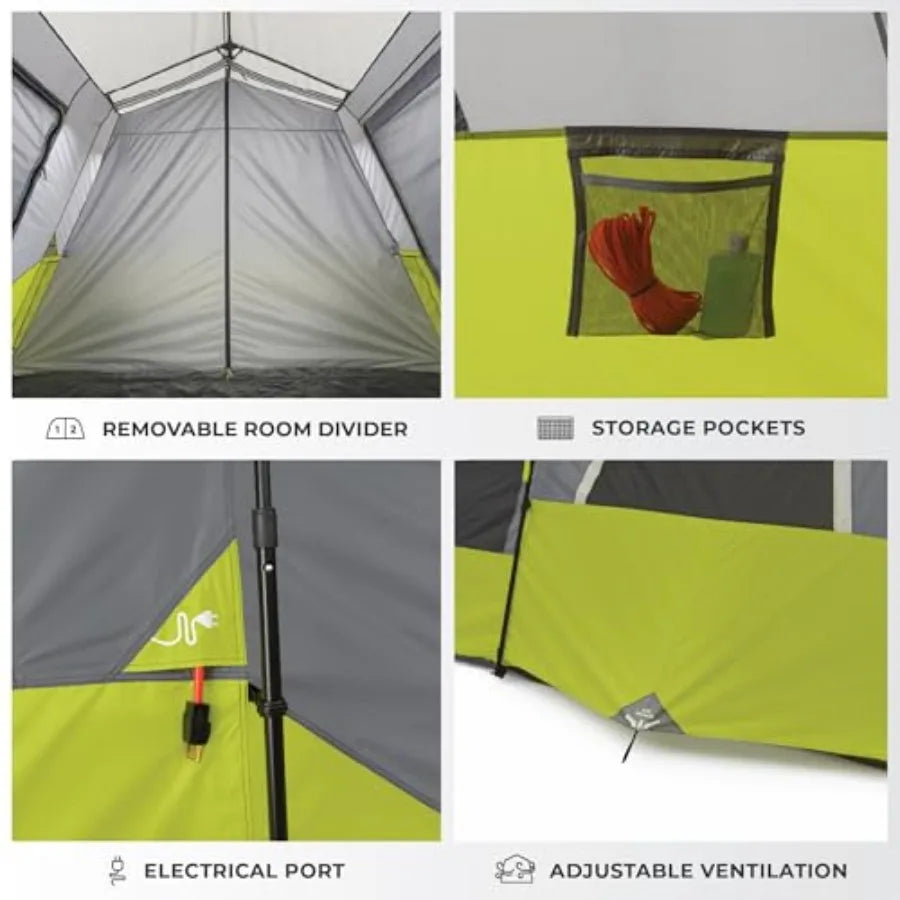 9 Person Instant Cabin Tent for Outdoor Camping and Family Gatherings - 14' x 9' Green with Quick Setup Durable Waterproof Fabr