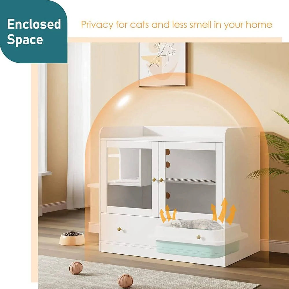 Litter Box Enclosure, XL Multi-Purpose Cat Condo Hidden Litter Box with Large Tray for Most Cats