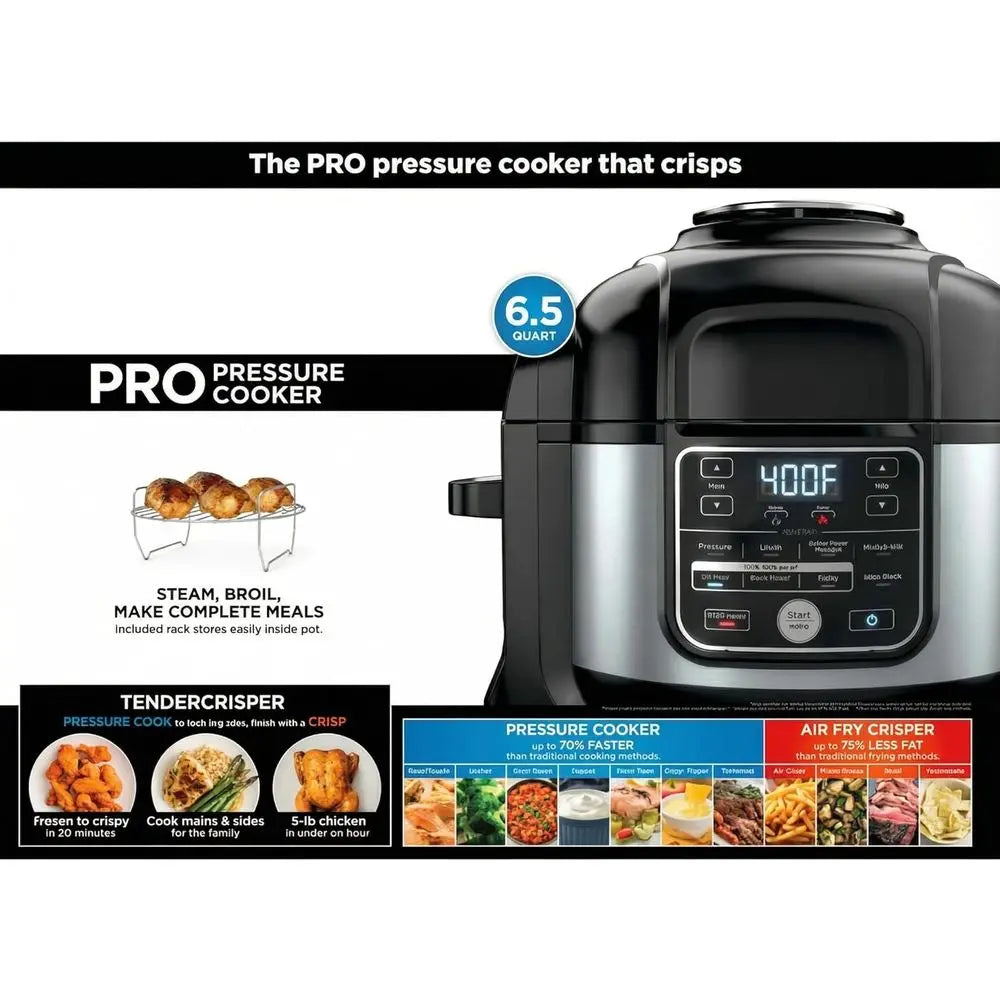 10-in-1 6.5-Qt Multi-Function Pressure Cooker and Air Fryer with TenderCrisp Technology for Family-Sized Meals