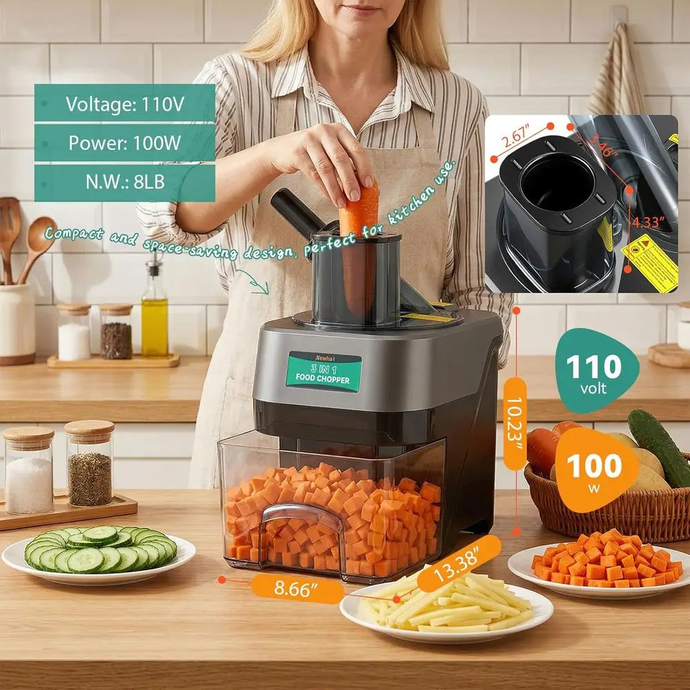 Multifunction Electric Vegetable Dicer, Slicer & Shredder for Home and Commercial Use, 110V, 100W