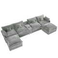 7-Pc 148-Inch Sectional Sofa Set with Center Console, Coffee Table & 6 Pillows - Ideal for Spacious Living & Meeting Rooms