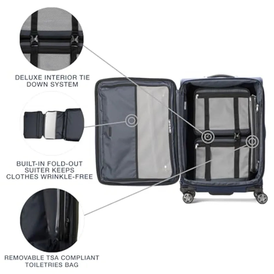Medium 25-Inch Expandable Softside Luggage with 8 Wheels TSA Lock Dark Blue Ideal for Travel Durable Polyester Material Men and