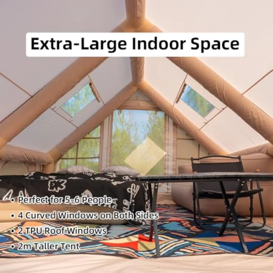 Inflatable Tents for Camping 4/6/8/10/12 Person Waterproof Ox Air Tent with Mesh Chimney Window Easy Setup Blow Up Tent Hand Pu