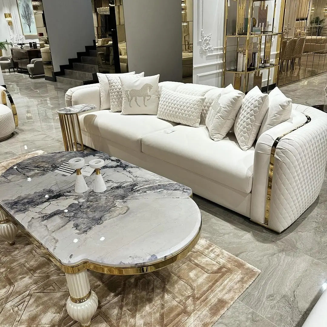 Newest Living Room Sofa Set Gold Stainless Steel Lounge Chair Loveseat Velvet Upholster Couch for Home Hotel