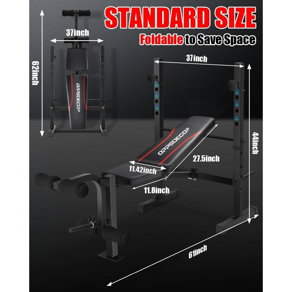 Weight Bench Set with Squat Rack & Leg Extension Curl, 600LBS Adjustable Foldable for Home Gym Full Body Training