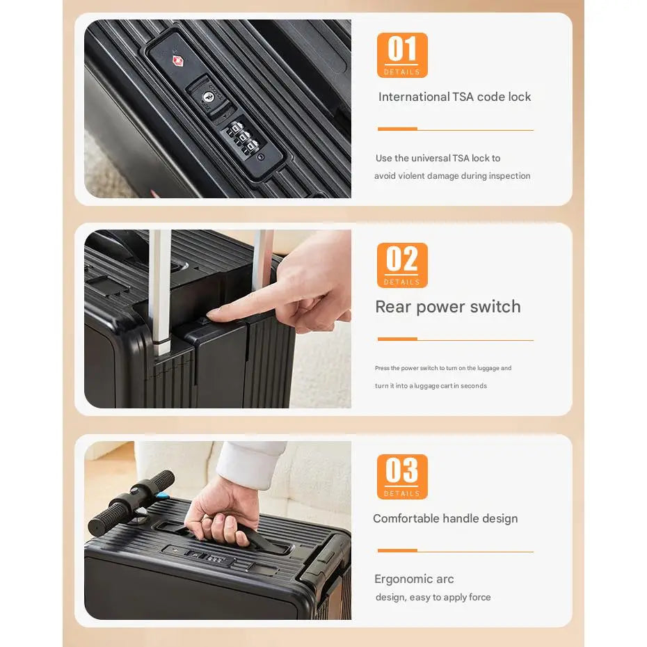2-in-1 Smart Rideable Electric Suitcase 20" Carry On Luggage With Wheels Motorized Scooter Suitcase TSA Lock w/Removable Battery