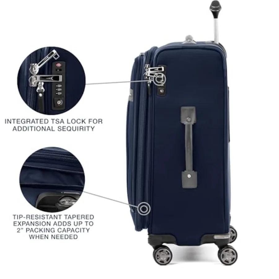 Medium 25-Inch Expandable Softside Luggage with 8 Wheels TSA Lock Dark Blue Ideal for Travel Durable Polyester Material Men and