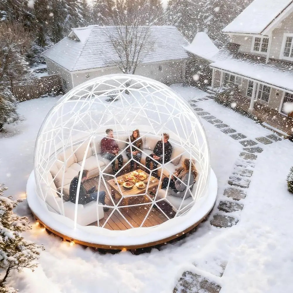 12.5T Geodesic Clear PVC Garden Dome Tent, Waterproof Bubble House with 2 x 10M Light Strings for Outdoor, Patio, Party (White E