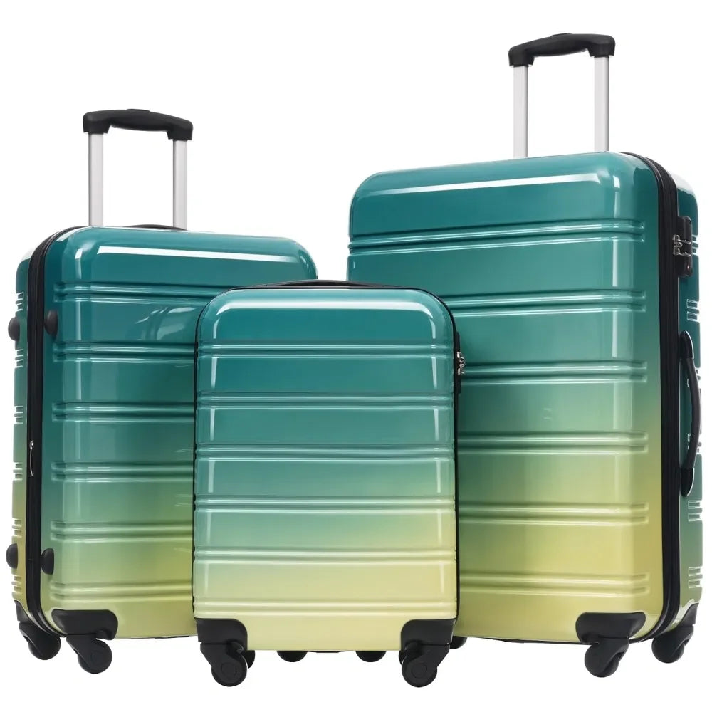 Hardshell Luggage Set 3-Piece Expandable Spinner Suitcase with TSA Lock, Lightweight 20' 24' 28', Green+Yellow