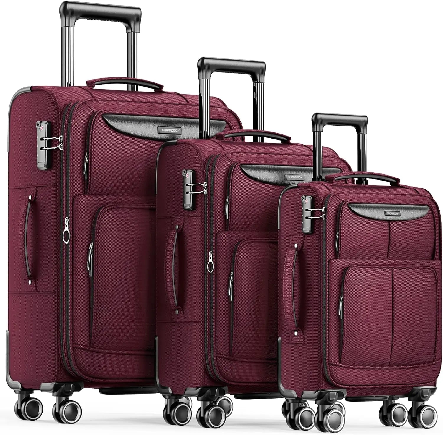 3-Piece Softside Expandable Lightweight Luggage Set with Double Spinner Wheels and TSA Lock in Wine Red (20in/24in/28in)