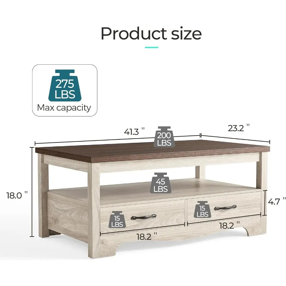 Farmhouse Coffee Table Sets 3 Pieces, Wood Living Room Table Set Include 41" Coffee Table, End Table Set of 2