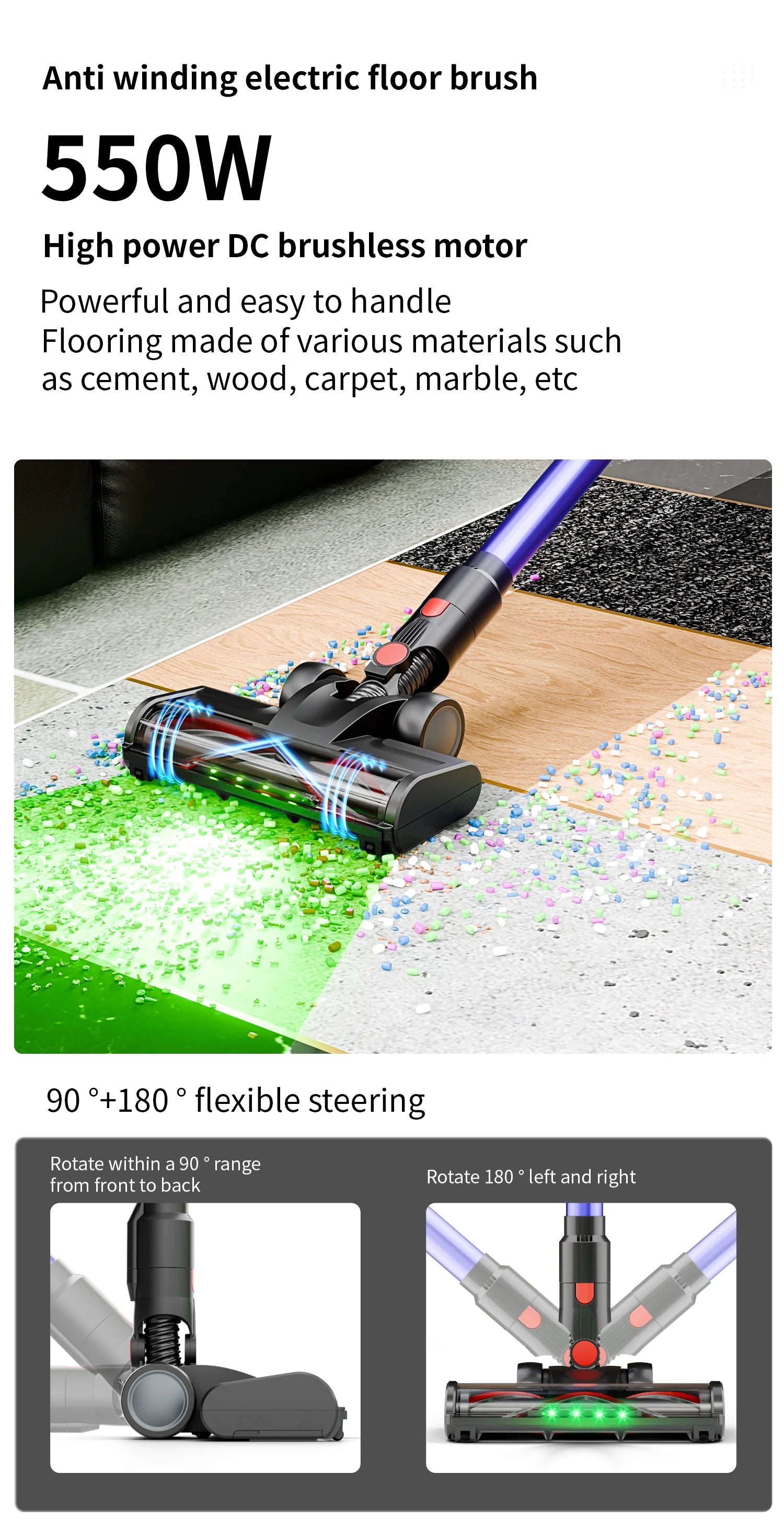 Cordless Vacuum Cleaner, 550W 35KPA Cordless Stick Vacuum Cleaner With Touch Screen, Self-Standing for Home/Pet Hair/Carpets