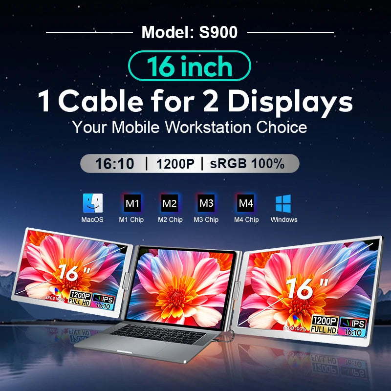 Hot Seller Monitor Extender 1920*1200 16 Inch LCD Monitors 1 Cable for 2 Displays Portable Monitor with Patent for Laptop Use